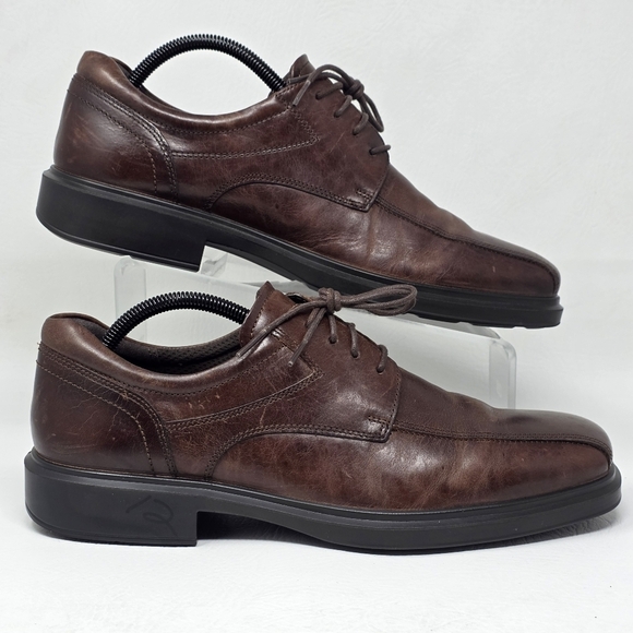 Ecco Helsinki 2 Mens Sz 9-9.5 43 Derby Shoes Brown Leather Low Top Lace Up Dress